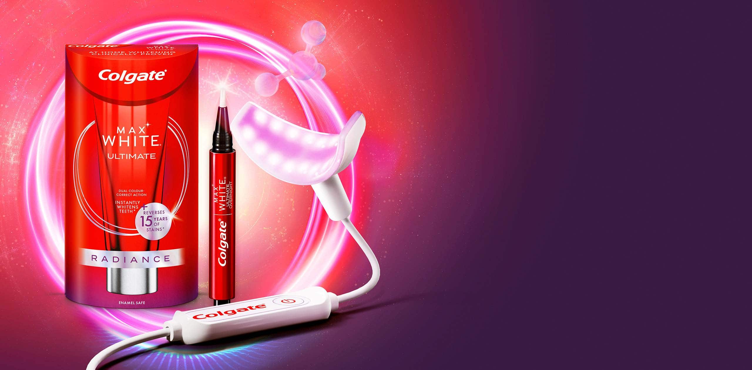 Colgate Whitening Kit mit Whitening Pen und USB Whitening Licht.
